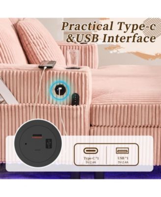 Streamdale Corduroy Oversized Recliner Sofa w/ USB, LED, Cup Holder