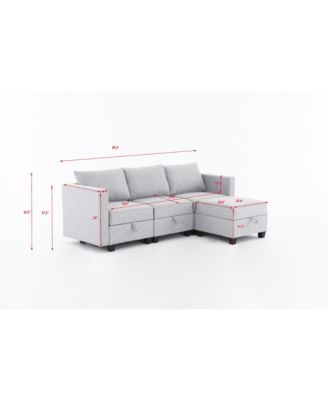 Small Sectional Sofa Couch with Convertible Chaise Ottoman - Light Grey
