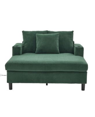 Corduroy Oversized Recliner Sofa w/ USB, LED, Cup Holder