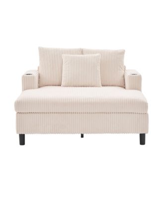  Corduroy Oversized Recliner Sofa w/ USB, LED, Cup Holder