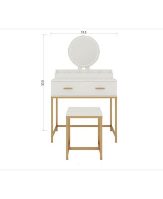 Streamdale White & Gold Vanity Set with Mirror, Stool, Drawers & Organizer