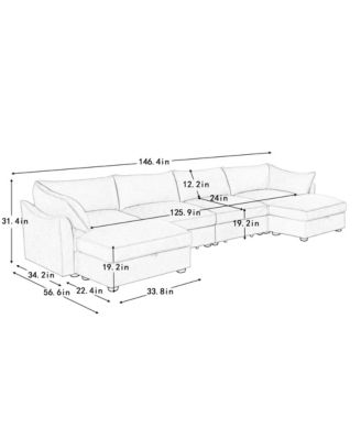 U Shape Sectional Sofa with Ottomans & Storage