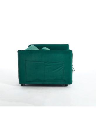 55" Velvet Futon Sofa Bed with Pillows & Side Pockets