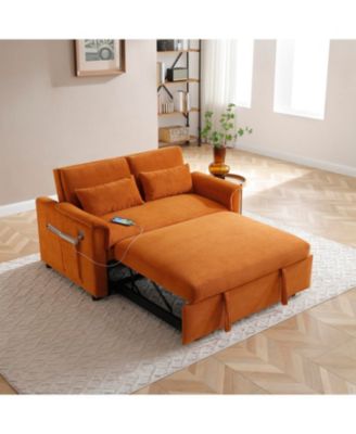 Streamdale 55" Velvet Pull Out Sofa Bed with USB Ports & Pockets