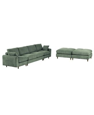 Corduroy Modular Sectional Sofa, Olive Green 6 Seat