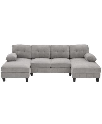 U-Shaped Chenille Sectional Sofa with Dual Chaise & Storage