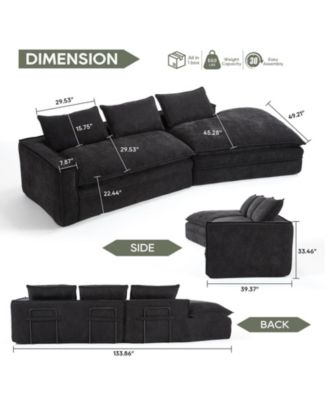  Modern Minimalist Sectional Sofa with Chaise - Black