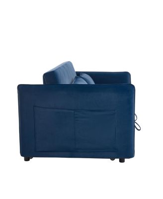 55" Velvet Futon Sofa Bed with Pillows & Side Pockets