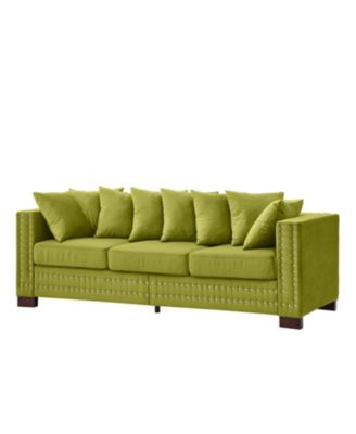 Streamdale Green Velvet Sofa, Modern Design, Silver Nail Detail