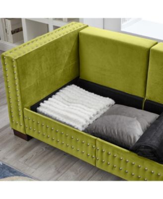 Green Velvet Sofa 2+3 Seater, Silver Nailhead Trim