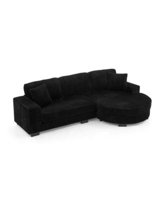  Corduroy Tufted Sleeper Sectional Sofa, L-Shaped, Modular - Black