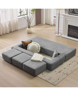 Convertible Sectional Sofa with Footrests - Grey