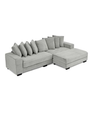 Corduroy Tufted Sleeper Sectional Sofa, L-Shaped Modular Convertible - Gray