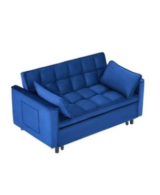 55" Blue Velvet Sofa Bed with Pockets