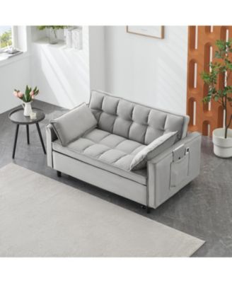 Velvet Loveseat Futon Sofa Bed with Pillows & Pockets - Gray