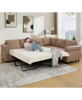 Sleeper Sofa Bed, Pull Out Couch, L Shaped Sectional, 104" Large, Brown