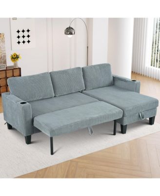 Streamdale Reversible Corduroy Sectional Sofa with Storage Chaise & USB