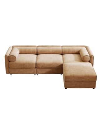 Streamdale Camel Chenille Sofa with Storage Ottoman, L-Shaped 3-Seater Couch