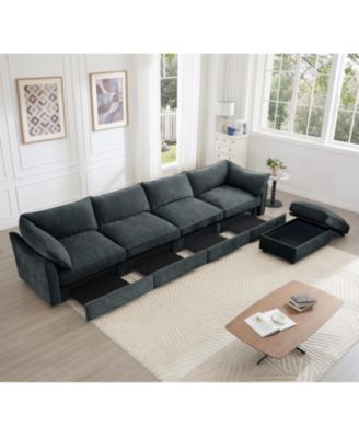 L-Shaped 4-Seat Sectional Sofa with Ottoman