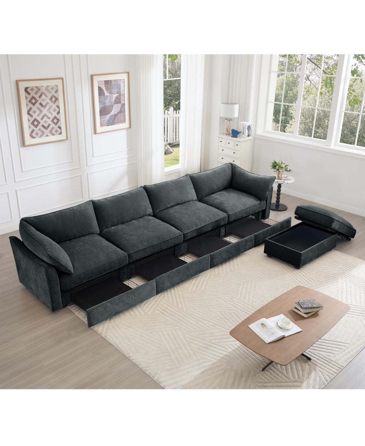 Streamdale Furniture L-Shaped 4-Seat Sectional Sofa with Ottoman