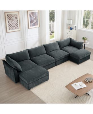  U Shape 4 Seater Sofa with Ottomans & Storage - Chenille Gary