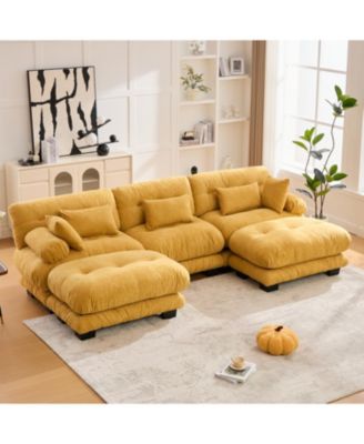 Pelletized Velvet Cloud Couch w/ 2 Ottomans & 3 Seater Sofa