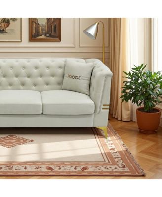 Tufted Velvet Sofa, 82" 3-Seater Couch with Gold Legs