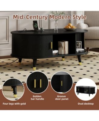 Streamdale Farmhouse TV Stand & Coffee Table Set, Charging Station, Black