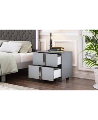 Elegant Mirrored Nightstand with 2 Drawers, Gray