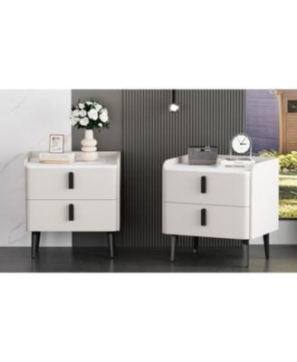 Streamdale Gray Nightstands Set of 2, Marble Top, 2 Drawers