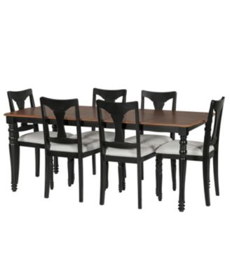Extendable Wood Dining Table Set with 6 Upholstered Chairs