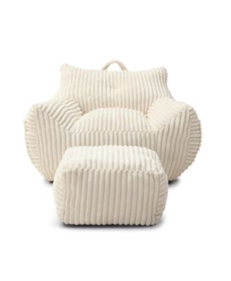  Giant Beige Plush Bean Bag Chair with Footstool
