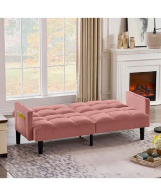  Velvet Futon Couch Convertible Folding Sofa Bed Tufted Couch for Apartment