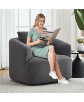  Swivel Teddy Fleece Comfy Chair with Pillow - Dark Grey