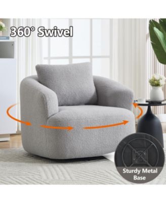 Swivel Teddy Fleece Comfy Chair with Pillow