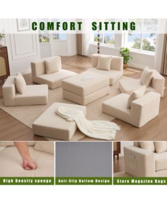 Convertible Corduroy Sectional Sofa with Pillows