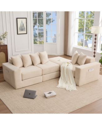 Convertible Corduroy Sectional Sofa with Pillows
