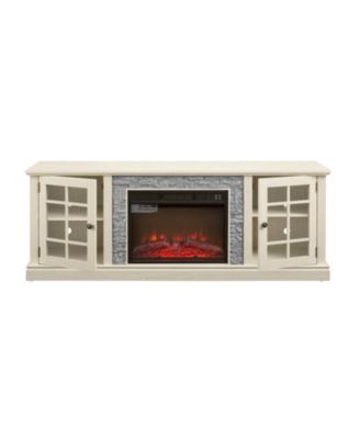  70" TV Stand with Fireplace & Storage - White