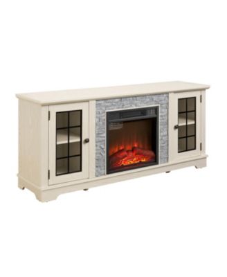 58" TV Stand with Fireplace & Storage - White