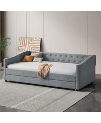 Twin Daybed with Trundle, Upholstered Tufted Sofa Bed - Light Grey