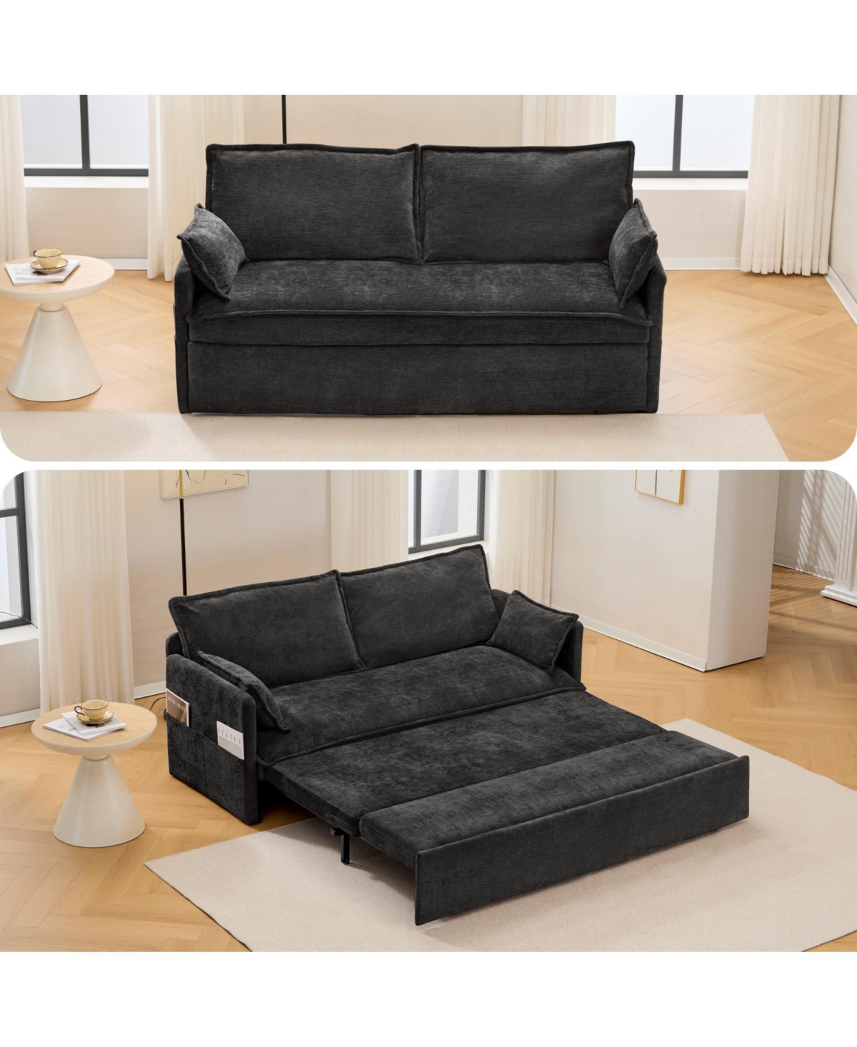 Streamdale Furniture 59.5" Chenille Sleeper Sofa Bed w/ Storage & Usb Charging