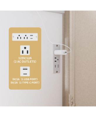 Vanity Desk with Lighted Mirror, Power Outlet & Storage