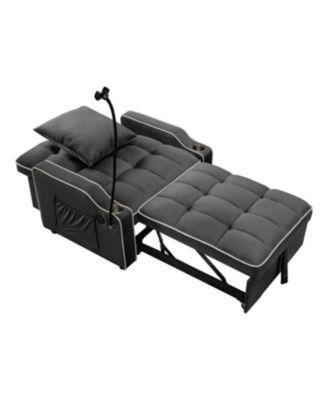 Streamdale Convertible Velvet Futon Sleeper Chair Bed w/ USB & Phone Holder (Black)