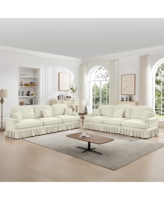 Modular Sofa Set, Flared Arms, Removable Skirts, Beige White
