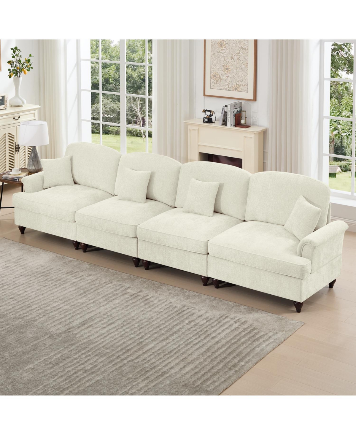 Streamdale Furniture Elegant Mid-Century 4-Seater Chenille Sofa with Flared Arms