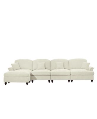 Chenille Sectional Sofa with Ottoman & Ruffles