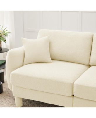  Beige Boucle Convertible Sectional Sofa with Ottoman