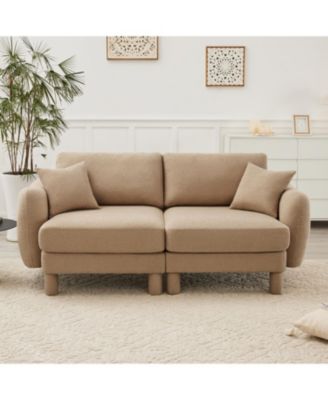 Boucle 2-Seater Loveseat Sofa - Shell Armrests, Coffee