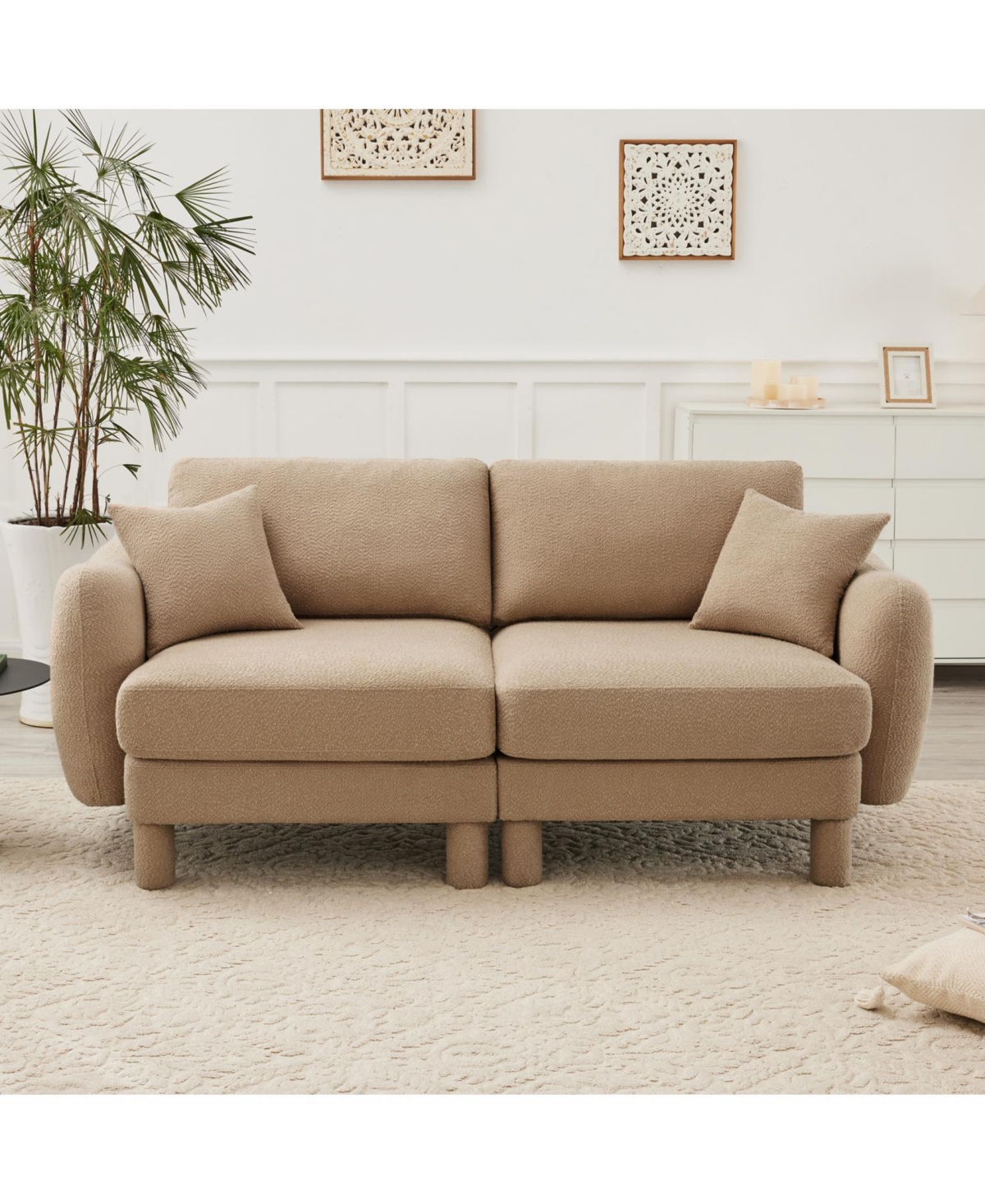 Streamdale Furniture Boucle 2-Seater Loveseat Sofa - Shell Armrests, Coffee