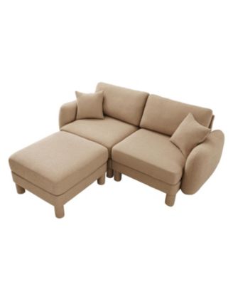 Streamdale Boucle Loveseat Sofa with Ottoman & Shell Armrests - Coffee
